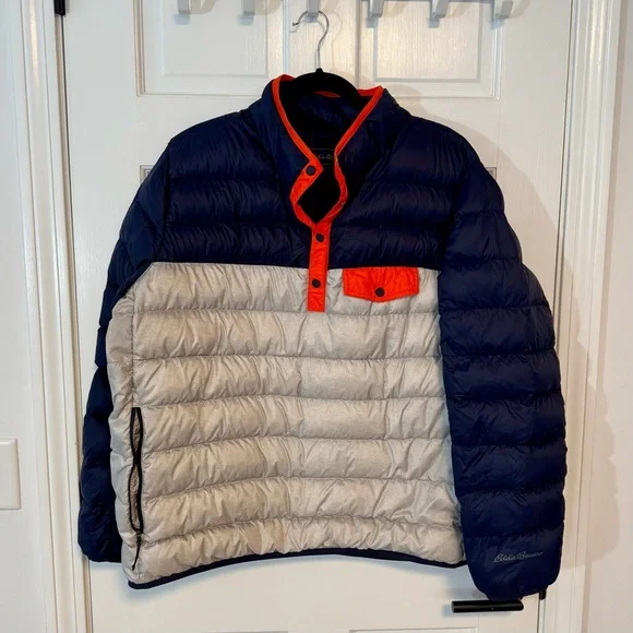 Eddie Bauer | Women's Puffer Pullover Jacket, Navy & Grey, Size 2XLT - EUC - Picture 1 of 5
